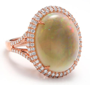 8.60 Carats Natural Impressive Australian Opal and Diamond 14K Solid Rose Gold Ring