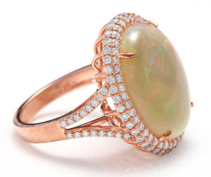 8.60 Carats Natural Impressive Australian Opal and Diamond 14K Solid Rose Gold Ring