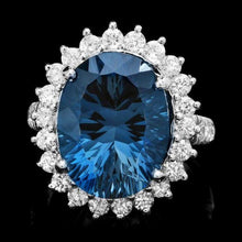 Load image into Gallery viewer, 12.50 Carats Natural Blue Topaz and Diamond 14k Solid White Gold Ring