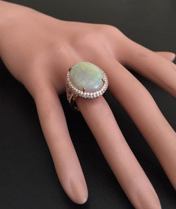 8.60 Carats Natural Impressive Australian Opal and Diamond 14K Solid Rose Gold Ring