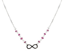 Load image into Gallery viewer, Splendid 14k Solid White Gold Infinity Necklace with Natural Diamond Accent and Rough Rubies