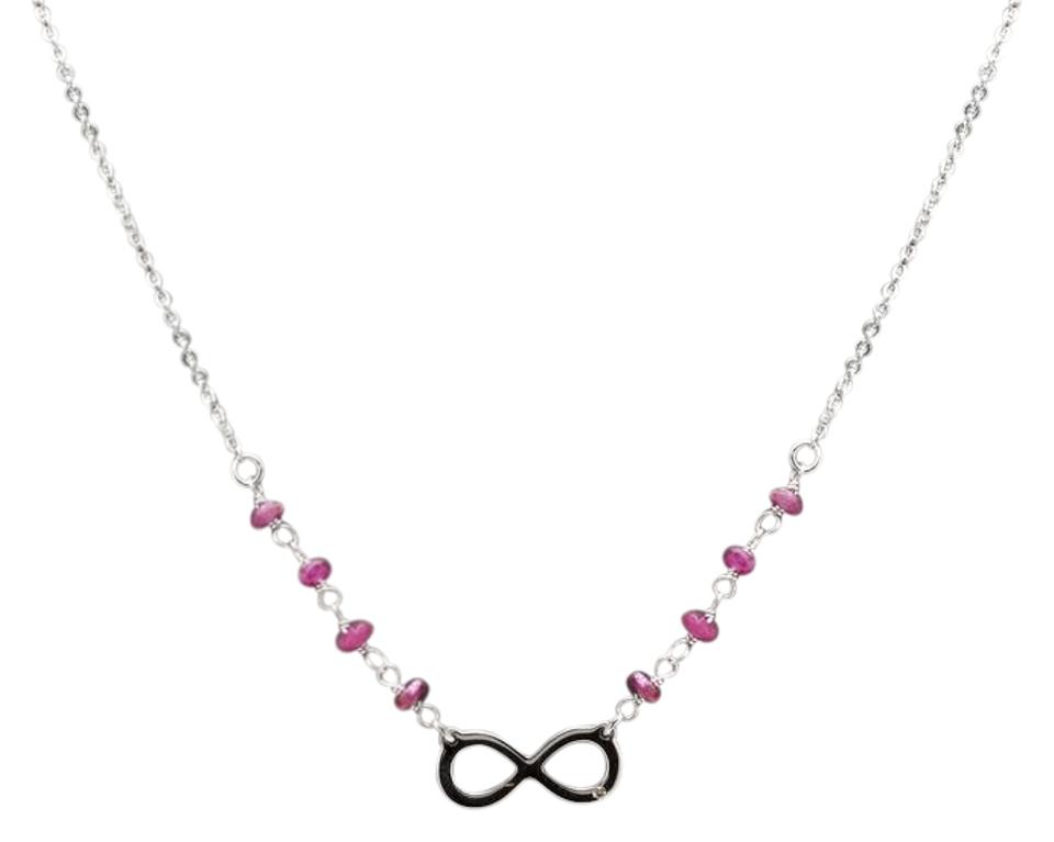 Splendid 14k Solid White Gold Infinity Necklace with Natural Diamond Accent and Rough Rubies