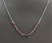 Load image into Gallery viewer, Splendid 14k Solid White Gold Infinity Necklace with Natural Diamond Accent and Rough Rubies