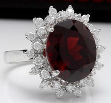 Load image into Gallery viewer, 8.80 Carats Natural Impressive Red Garnet and Diamond 14K White Gold Ring