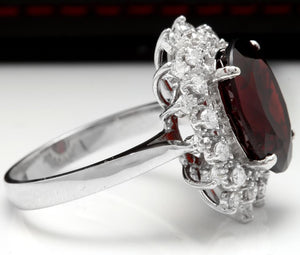 8.80 Carats Natural Impressive Red Garnet and Diamond 14K White Gold Ring