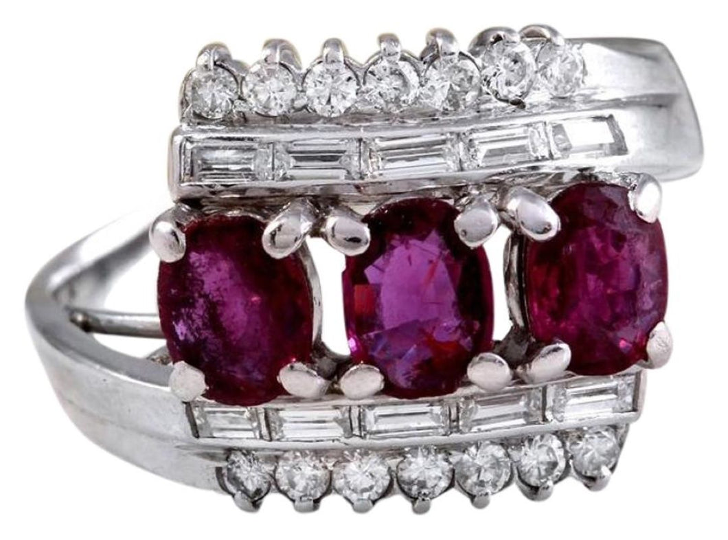 2.20 Carats Impressive Natural Red Ruby and Diamond 18K Solid White Gold Ring