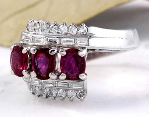 2.20 Carats Impressive Natural Red Ruby and Diamond 18K Solid White Gold Ring