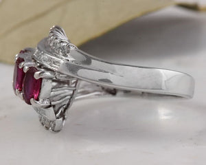 2.20 Carats Impressive Natural Red Ruby and Diamond 18K Solid White Gold Ring