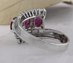 2.20 Carats Impressive Natural Red Ruby and Diamond 18K Solid White Gold Ring