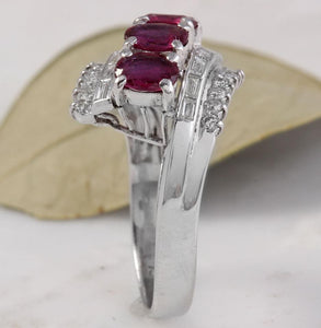 2.20 Carats Impressive Natural Red Ruby and Diamond 18K Solid White Gold Ring