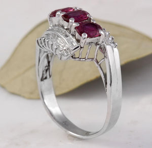 2.20 Carats Impressive Natural Red Ruby and Diamond 18K Solid White Gold Ring