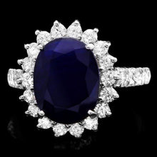 Load image into Gallery viewer, 5.80ct Natural Blue Sapphire &amp; Diamond 14k Solid White Gold Ring