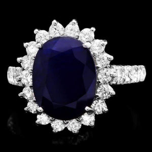5.80ct Natural Blue Sapphire & Diamond 14k Solid White Gold Ring