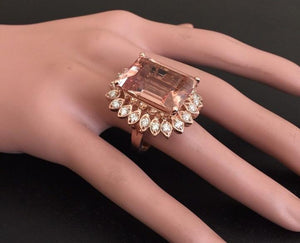 26.80 Carats Exquisite Natural Peach Morganite and Diamond 14K Solid Rose Gold Ring