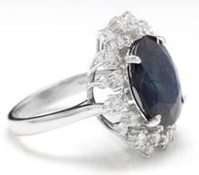 Load image into Gallery viewer, 9.80 Carats Exquisite Natural Blue Sapphire and Diamond 14K Solid White Gold Ring