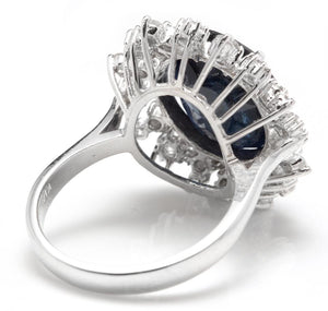 9.80 Carats Exquisite Natural Blue Sapphire and Diamond 14K Solid White Gold Ring