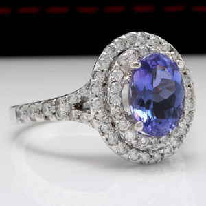 4.00 Carats Natural Very Nice Looking Tanzanite and Diamond 14K Solid White Gold Ring