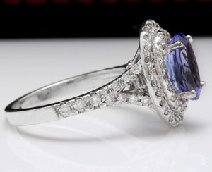 4.00 Carats Natural Very Nice Looking Tanzanite and Diamond 14K Solid White Gold Ring