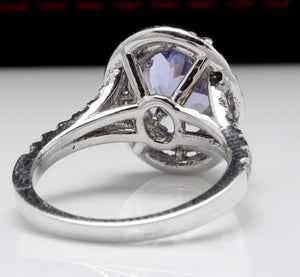 4.00 Carats Natural Very Nice Looking Tanzanite and Diamond 14K Solid White Gold Ring