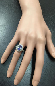 4.00 Carats Natural Very Nice Looking Tanzanite and Diamond 14K Solid White Gold Ring