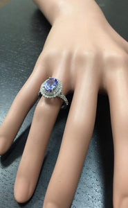 4.00 Carats Natural Very Nice Looking Tanzanite and Diamond 14K Solid White Gold Ring