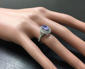 4.00 Carats Natural Very Nice Looking Tanzanite and Diamond 14K Solid White Gold Ring