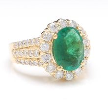 Load image into Gallery viewer, 3.88 Carats Natural Emerald and Diamond 14K Solid Yellow Gold Ring