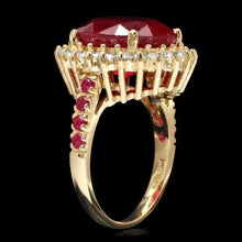Load image into Gallery viewer, 10.70 Carats Natural Red Ruby and Diamond 14k Solid Yellow Gold Ring