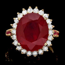 Load image into Gallery viewer, 10.70 Carats Natural Red Ruby and Diamond 14k Solid Yellow Gold Ring