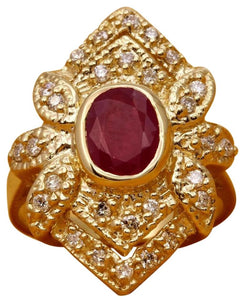 2.81 Carats Impressive Natural Red Ruby and Diamond 14K Yellow Gold Ring