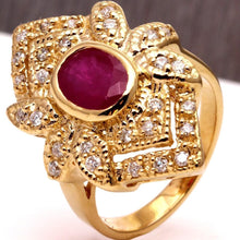 Load image into Gallery viewer, 2.81 Carats Impressive Natural Red Ruby and Diamond 14K Yellow Gold Ring