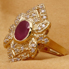 Load image into Gallery viewer, 2.81 Carats Impressive Natural Red Ruby and Diamond 14K Yellow Gold Ring