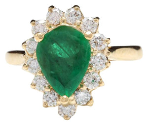 3.00 Carats Natural Emerald and Diamond 14K Solid Yellow Gold Ring