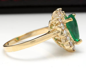 3.00 Carats Natural Emerald and Diamond 14K Solid Yellow Gold Ring