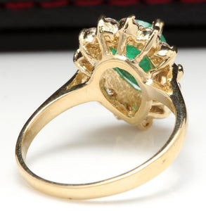 3.00 Carats Natural Emerald and Diamond 14K Solid Yellow Gold Ring