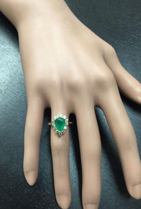 3.00 Carats Natural Emerald and Diamond 14K Solid Yellow Gold Ring