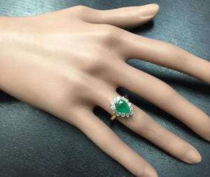 3.00 Carats Natural Emerald and Diamond 14K Solid Yellow Gold Ring