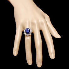 Load image into Gallery viewer, 7.85 Carats Exquisite Natural Blue Sapphire and Diamond 14K Solid White Gold Ring
