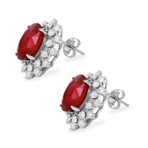 Exquisite 11.03 Carats Ruby and Natural Diamond 14K Solid White Gold Earrings