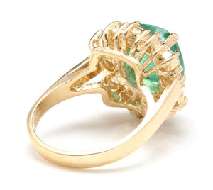 5.30 Carats Natural Emerald and Diamond 14K Solid Yellow Gold Ring