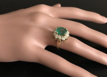 Load image into Gallery viewer, 5.30 Carats Natural Emerald and Diamond 14K Solid Yellow Gold Ring