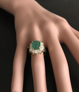 5.30 Carats Natural Emerald and Diamond 14K Solid Yellow Gold Ring