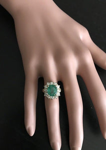 5.30 Carats Natural Emerald and Diamond 14K Solid Yellow Gold Ring
