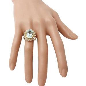 7.59 Carats Exquisite Natural Aquamarine and Diamond 14K Solid Yellow Gold Ring