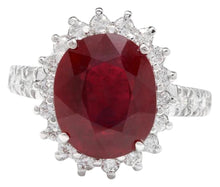Load image into Gallery viewer, 7.90 Carats Impressive Natural Red Ruby and Diamond 14K White Gold Ring