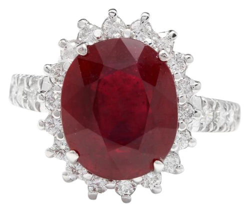 7.90 Carats Impressive Natural Red Ruby and Diamond 14K White Gold Ring