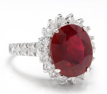 Load image into Gallery viewer, 7.90 Carats Impressive Natural Red Ruby and Diamond 14K White Gold Ring