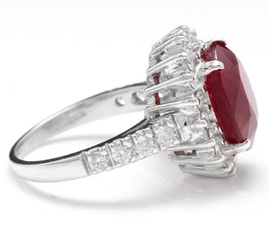 7.90 Carats Impressive Natural Red Ruby and Diamond 14K White Gold Ring