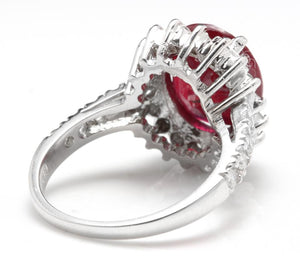 7.90 Carats Impressive Natural Red Ruby and Diamond 14K White Gold Ring