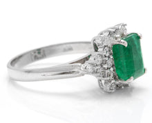 Load image into Gallery viewer, 2.60 Carats Natural Emerald and Diamond 14K Solid White Gold Ring